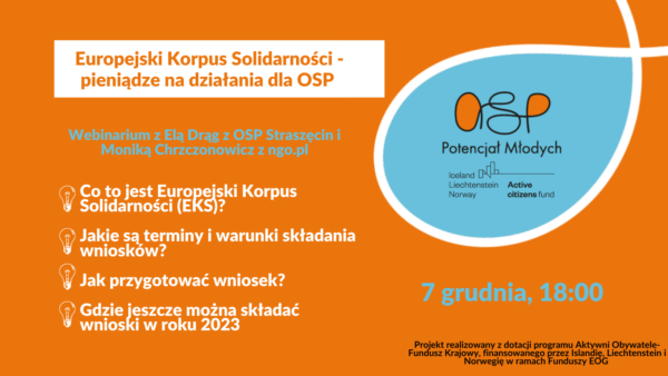 Zaproszenie na darmowe webinarium Europejski Korpus Solidarności – pieniądze na działania dla OSP